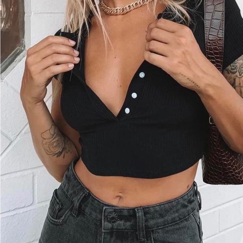 Black button up crop top